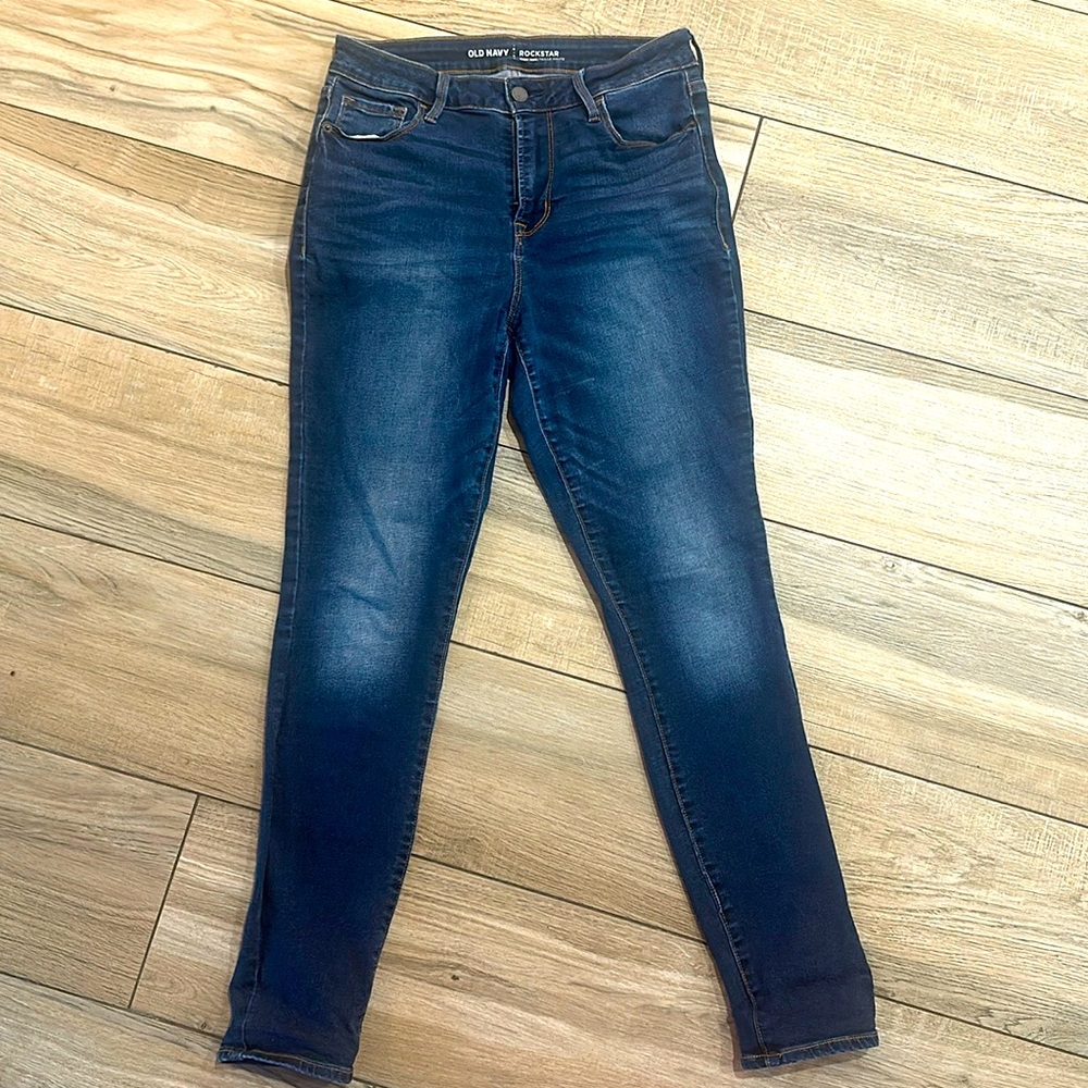Dark denim clean (no distressing or holes) high rise jeans